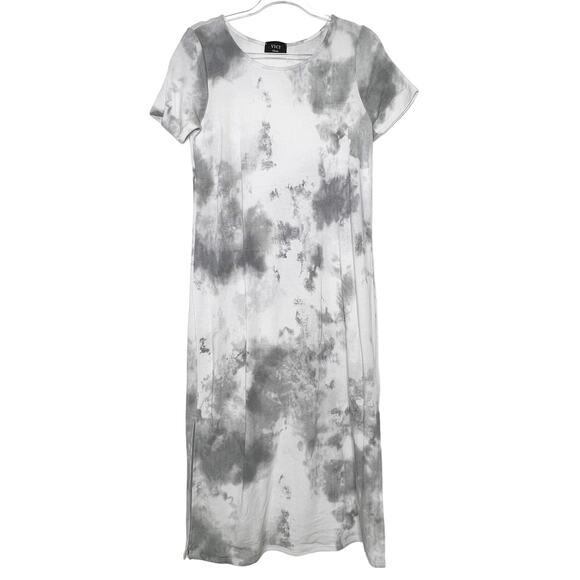 VICI Tie Dye T-Shirt Dress Crew Neck Short Sleeve Side-Slit White Black Sz Small - Picture 7 of 7